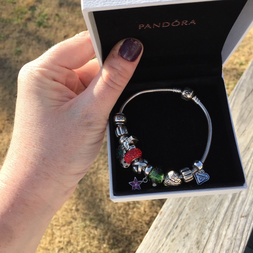 Pandora Charm Braclet with 12 Sterling Silver Charms